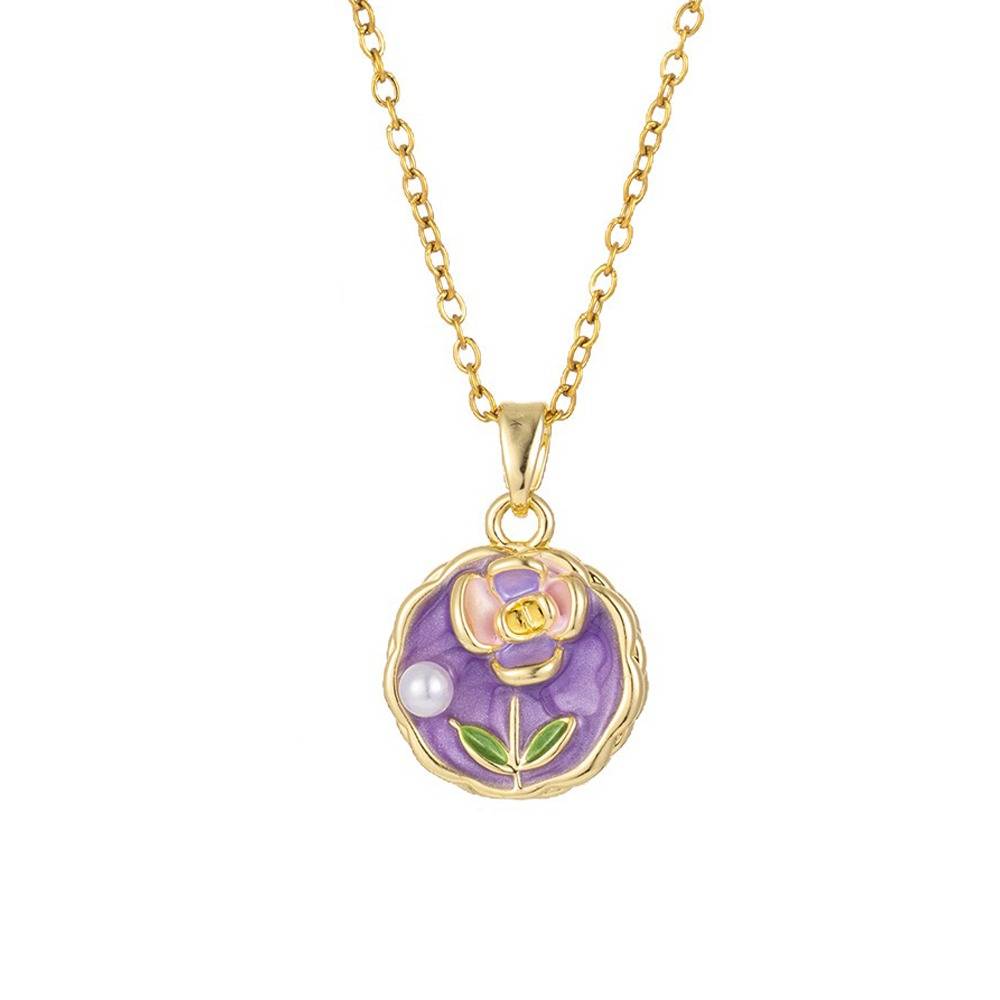 Stylish Resin Art Smart Look Pink Round Shape Pendant With Anti Tarnish Gold Plated Chain : 118306