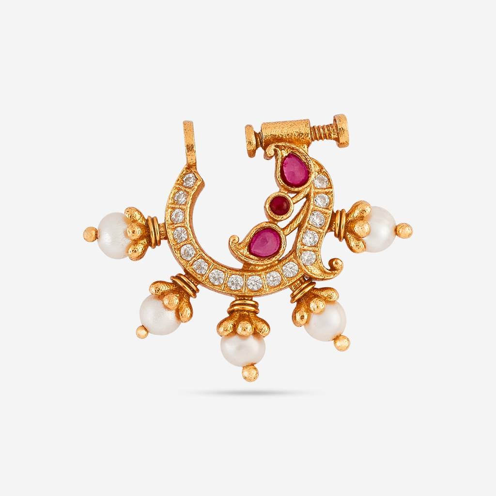 Ruby Gold Plated - Bridal Temple Nath - 452128 : 452128