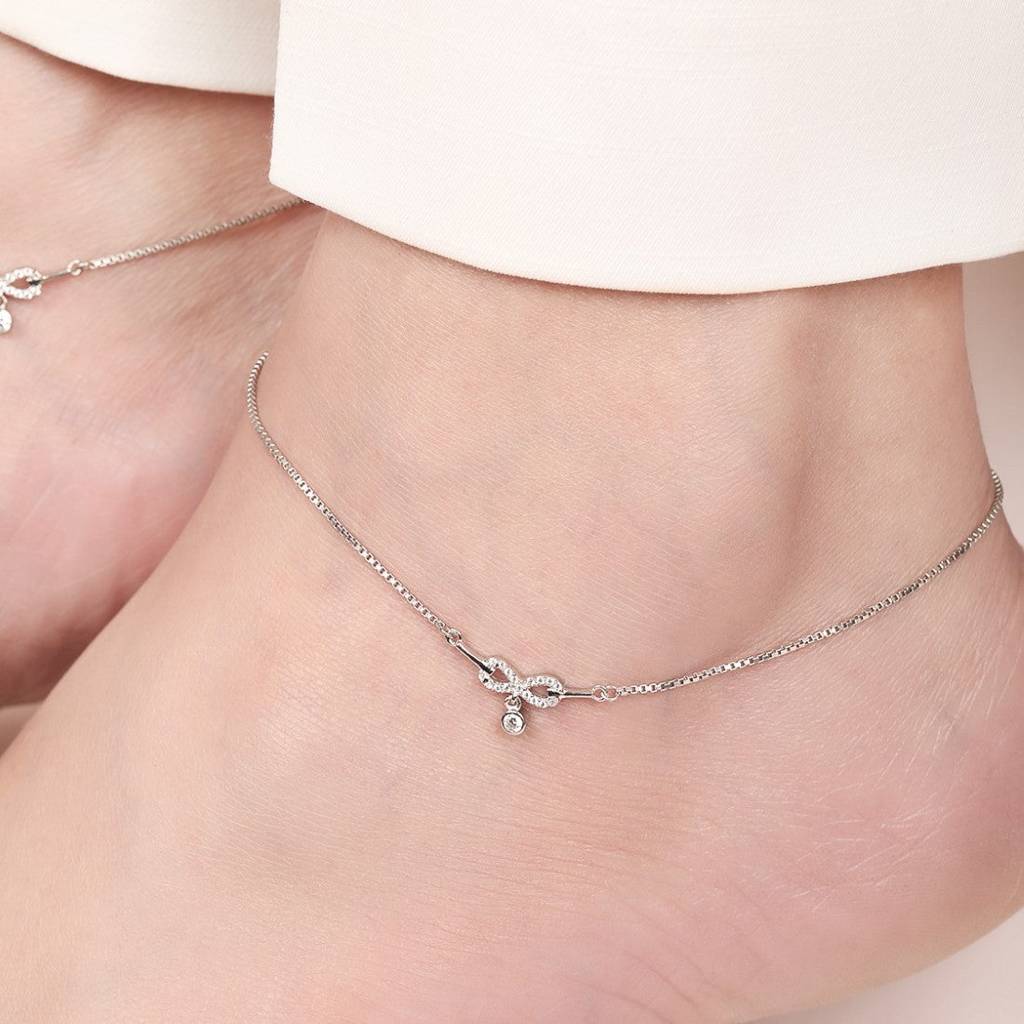 Infinite Glamour Rhodium-Plated 925 Sterling Silver Anklet : ANK-60320-PAIR-R