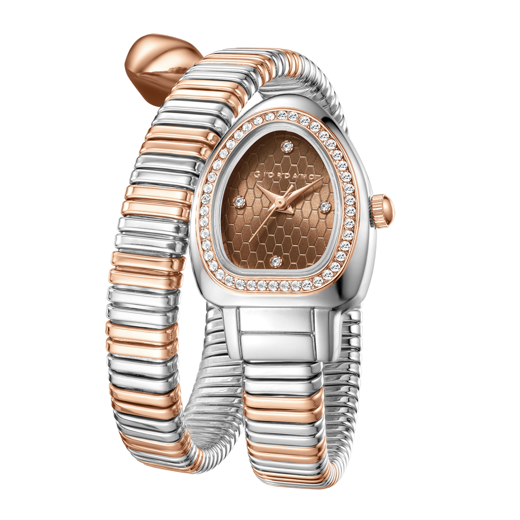 Serpentine Collection Analog Quartz Watch For Women Honeycomb-Textured Dial, Crystal Bezel & Markers, Snake-Styl : GZ-60188-44