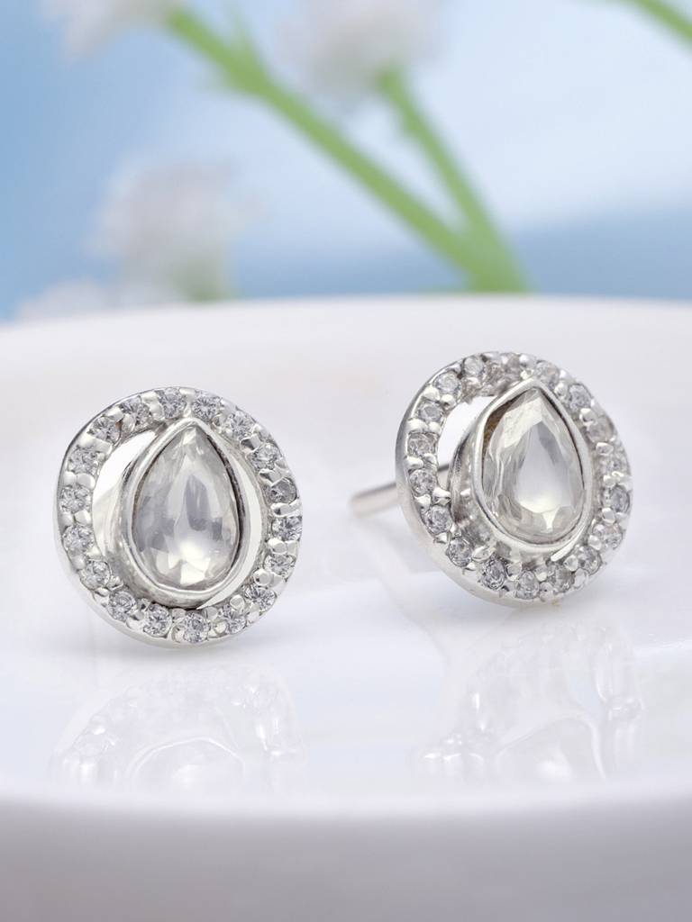 92.5 Silver Girdle White Kundan Stud Earrings : U100SG003MY027