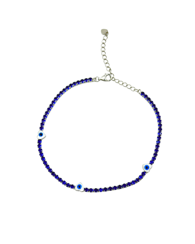 Dainty 925 Silver Heart Evil Eye Charm Anklet With Adjustable Chain : AA213