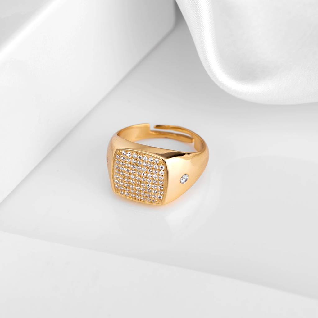 Golden Aura Cz 925 Sterling Silver Ring For Him (Adjustable) : M-RNG-40232-G