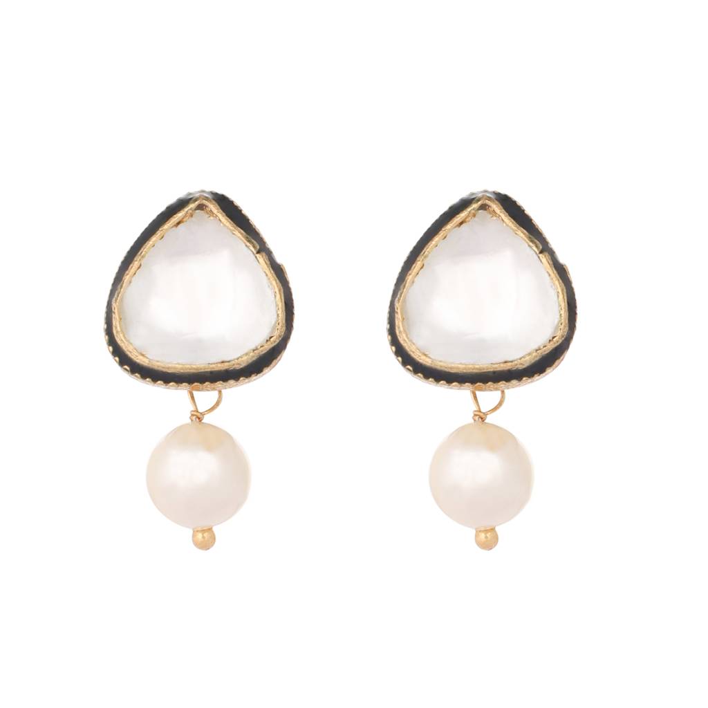 22K Gold Plated Royal Pearl Drop Kundan Studs : YI24A0322E