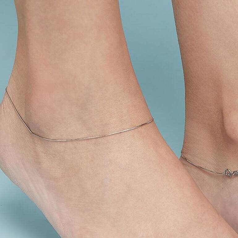 Minimal Snake Chain 925 Silver Anklet : ANK-60046-PAIR