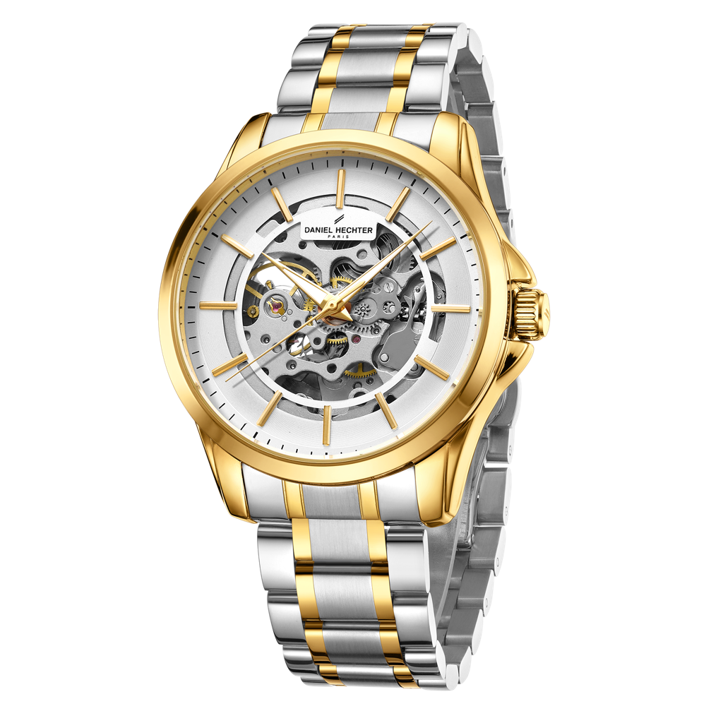 Paris Tech Collection Automatic Skeleton Wrist Watch For Men – Round Dial, Stainless Steel Strap, Mechanical Move : DHM1062-44