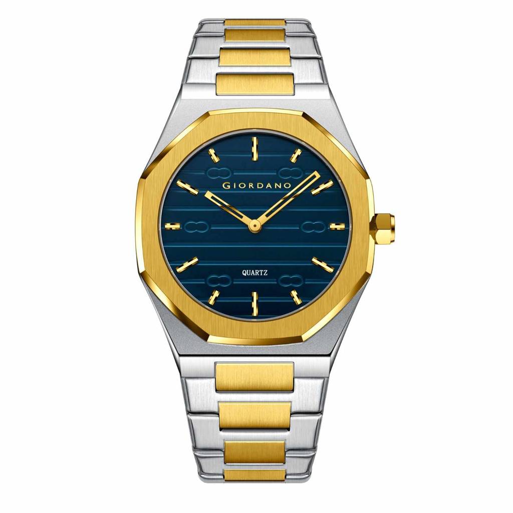 Giordano Elegant Analog Watch For Men With Octagonal Textured Dial, Stainless Steel Strap, Luminous Markers, And : GZ-50178-11