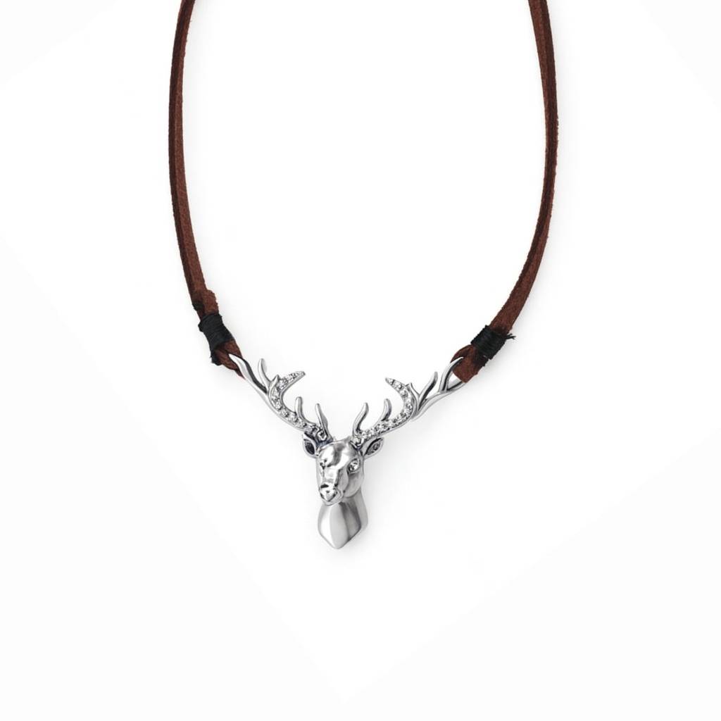 Silver Deer Pendant With Suede Cord (Unisex) : Silver_Deer_pendant_with_Suede_cord_(Unisex)_Sept25