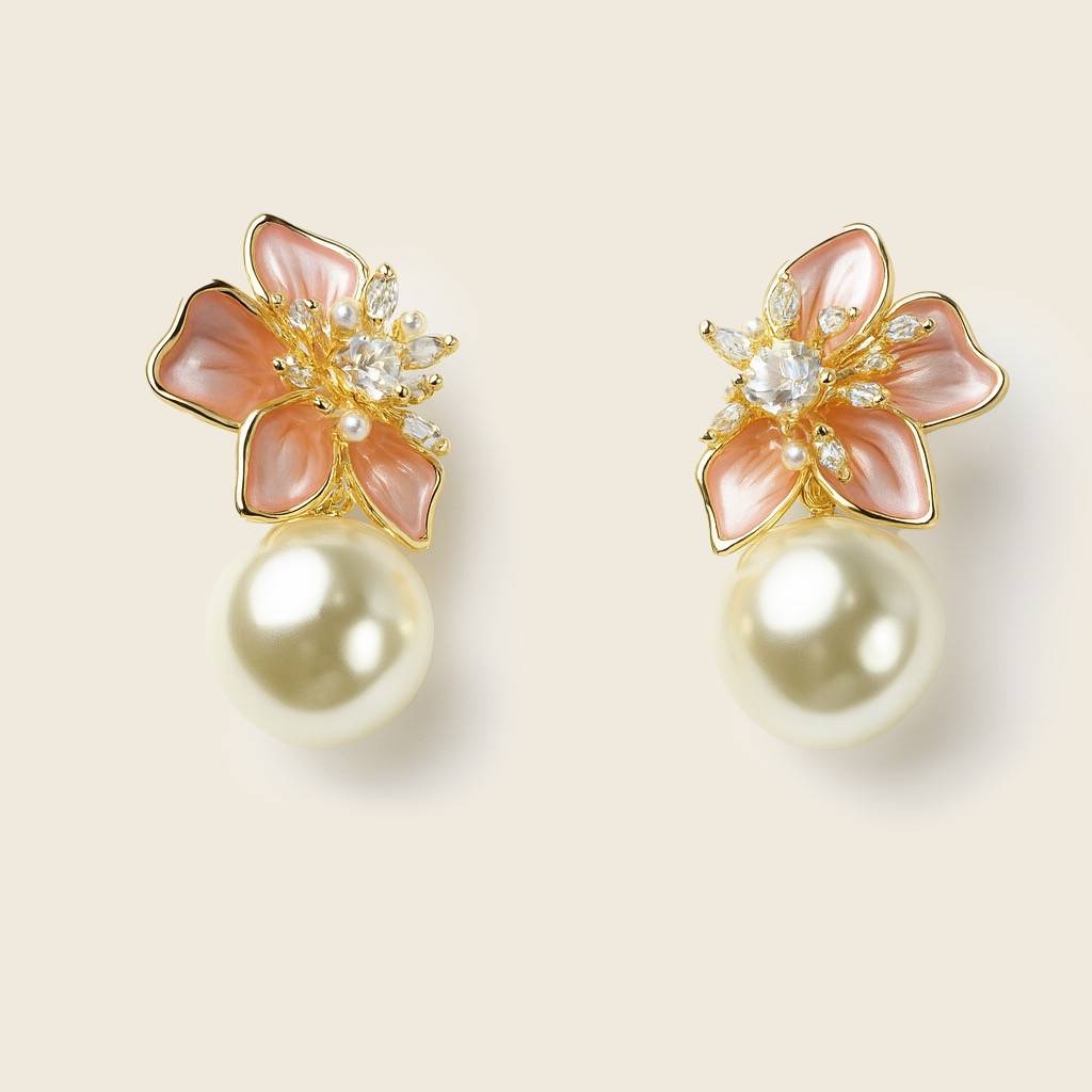 Floral Pearl Drop Earrings : AN-LJ-PI-0027-DE