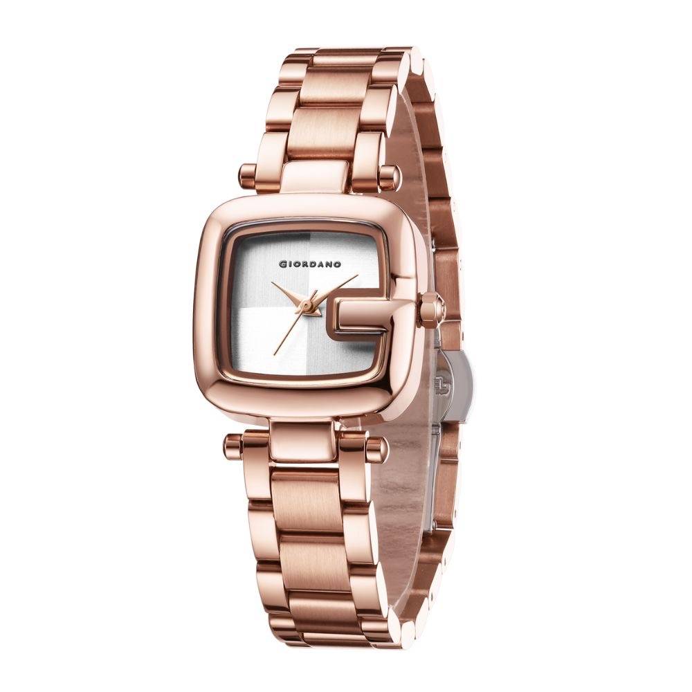 Giordano Monogram Watch For Women Dial With Metal & Leather Strap Fashionable Design, Water Resistant Quartz Ana : GZ-60107-22