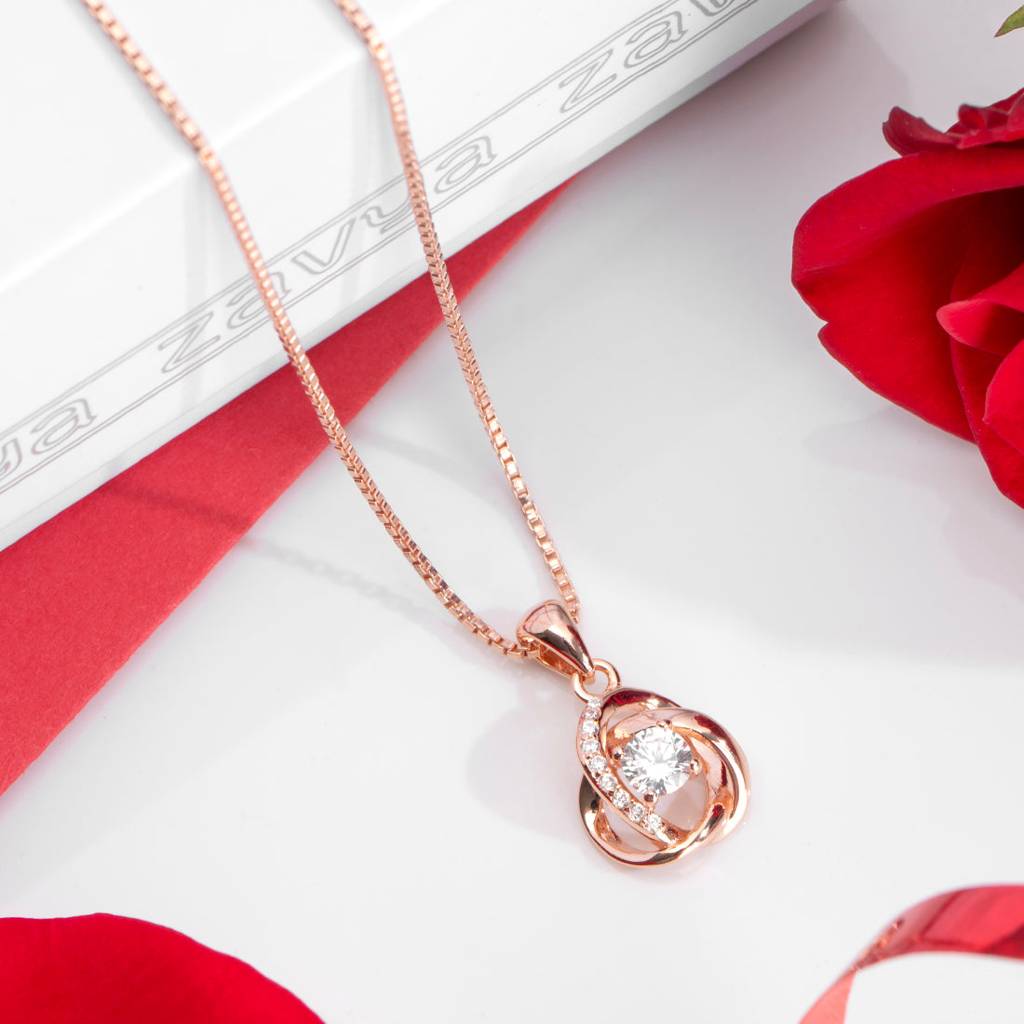 Universal Embrace Rose Gold 925 Silver Necklace With Chain : PEN-30009-C