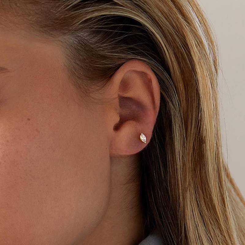 14K Gold Plated Anti-Tarnish Petal Zircon Flat Back Stud Earrings : AXY0925E1068