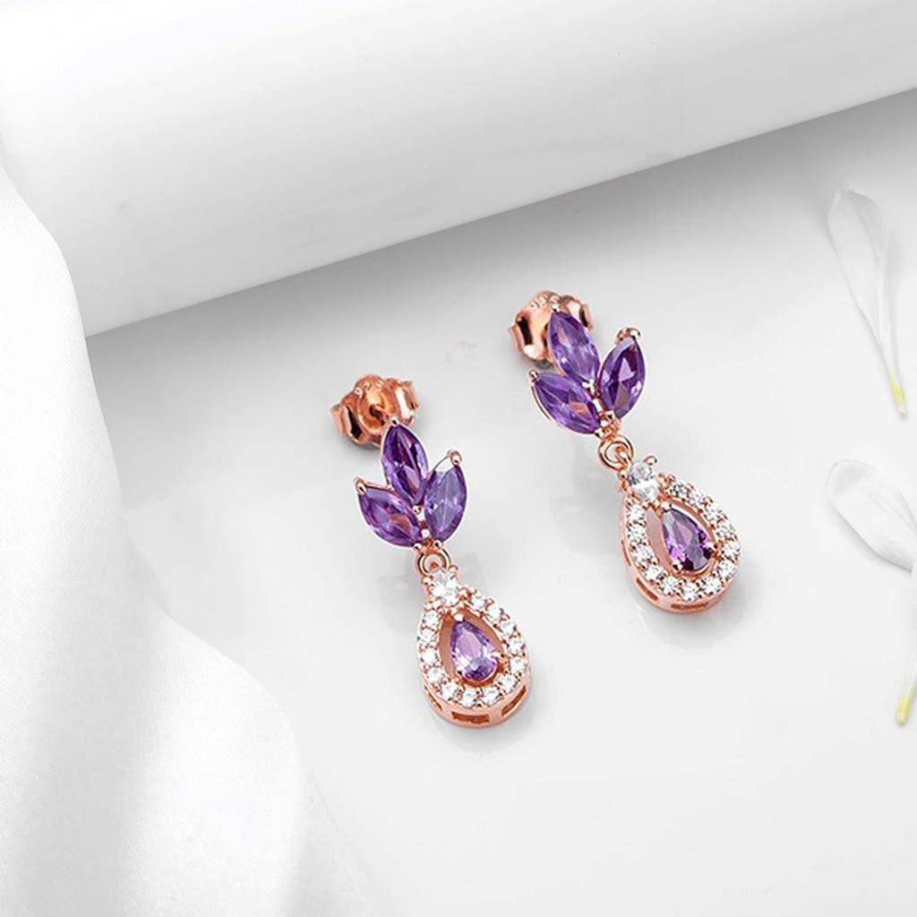 Sparkling Amethyst Rose Gold-Plated 925 Sterling Silver Dangle Earrings : EAR-20746-RG