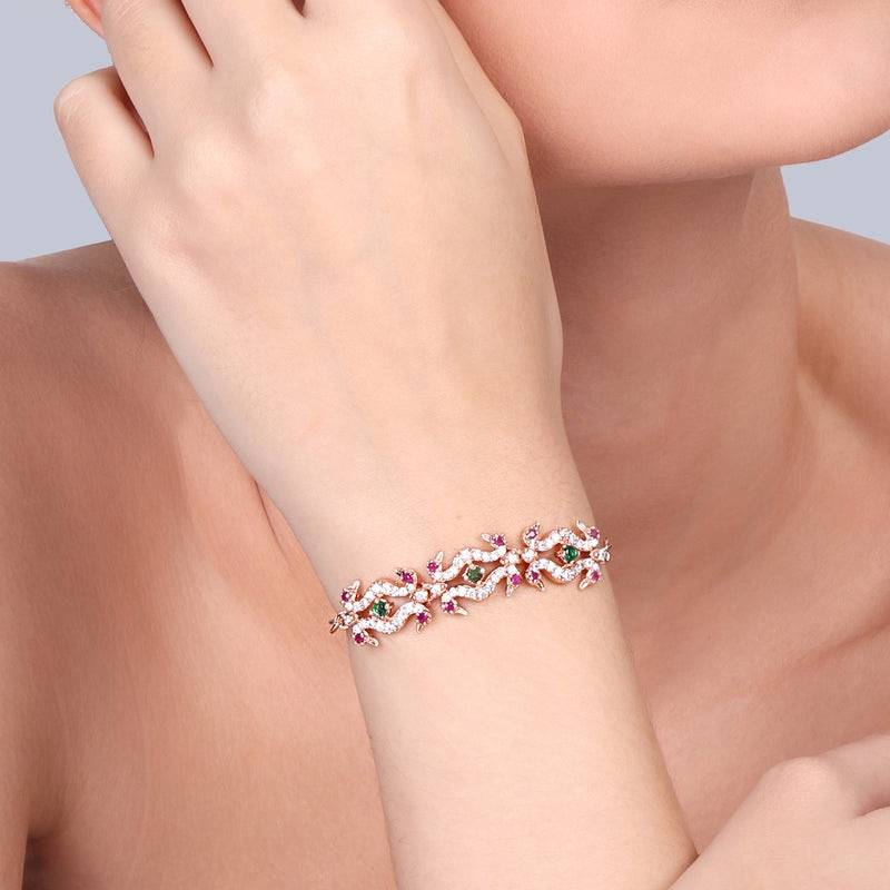 Glam Cz Peacock Bracelet Adjustable Bracelet | Festive & Party Wear : AD-175-RGRBGNBR