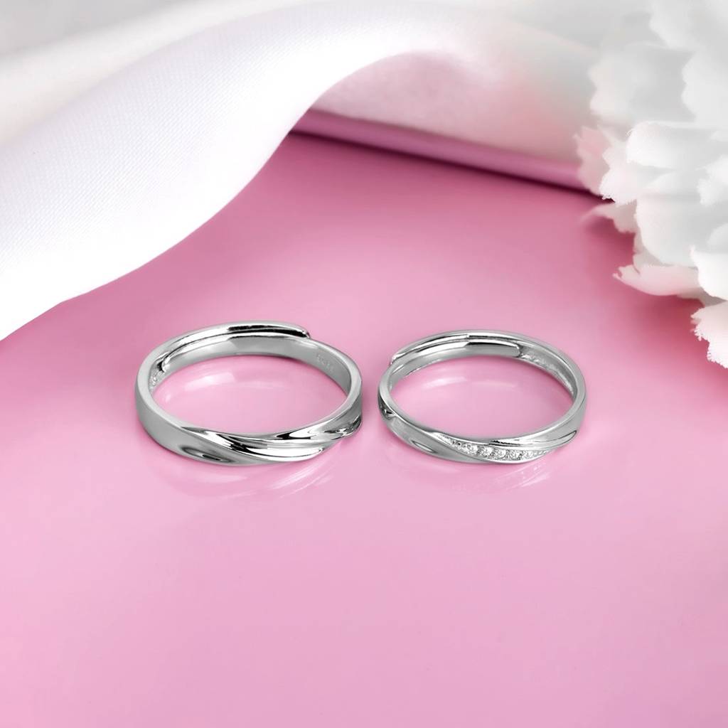You & Me 925 Sterling Silver Couple Ring (Adjustable) : RNG-40014-CMB