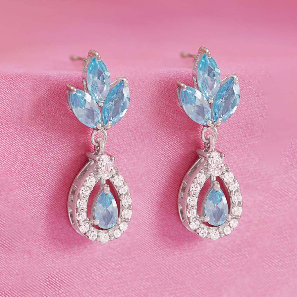 Teardrop Rhodium Plated 925 Sterling Silver Earrings : EAR-20864-R