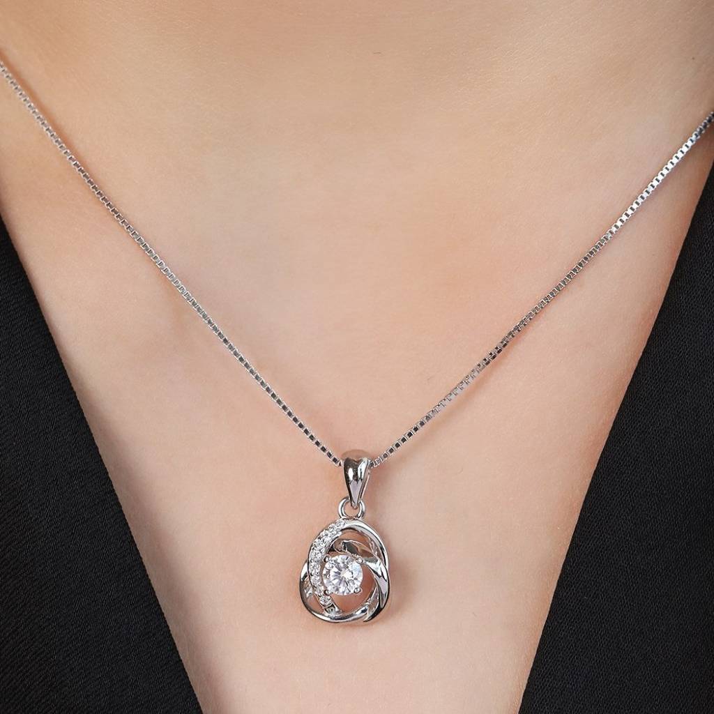Radiant Reflections 925 Sterling Silver Rhodium Plated Pendant With Chain : PEN-30009-C-R
