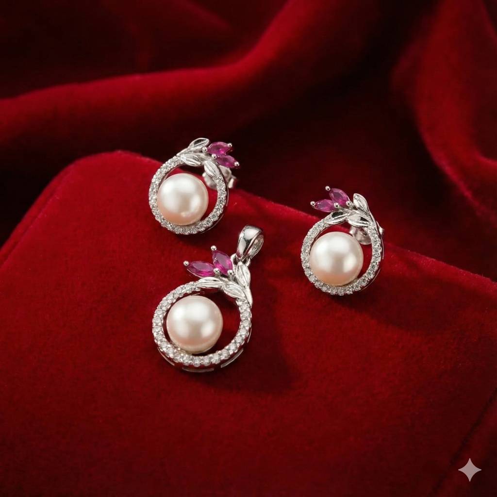 925 Siller 925 Pure Silver Necklace & Earrings, Ring Combo Set