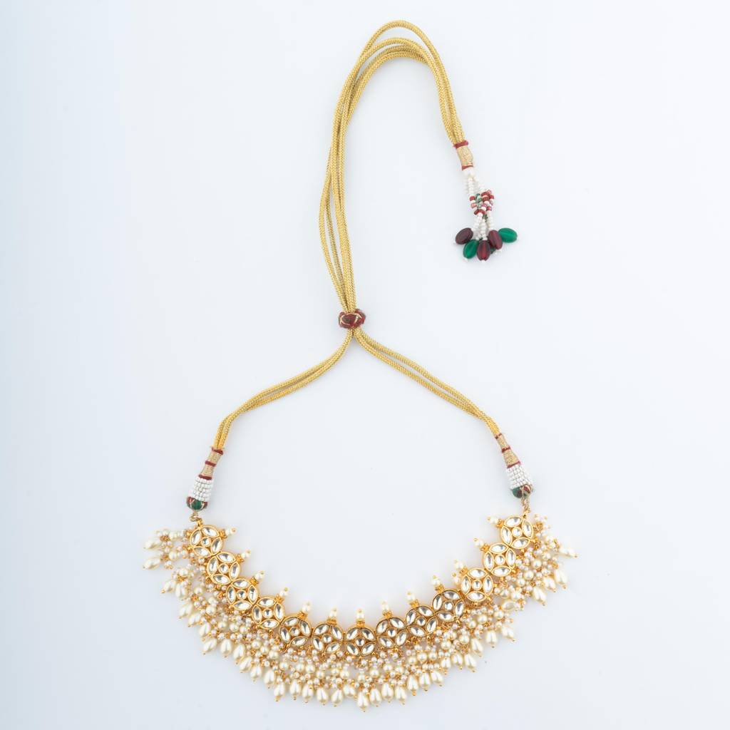 Gold Finish White Kundan Polki Choker Necklace Set : VN730