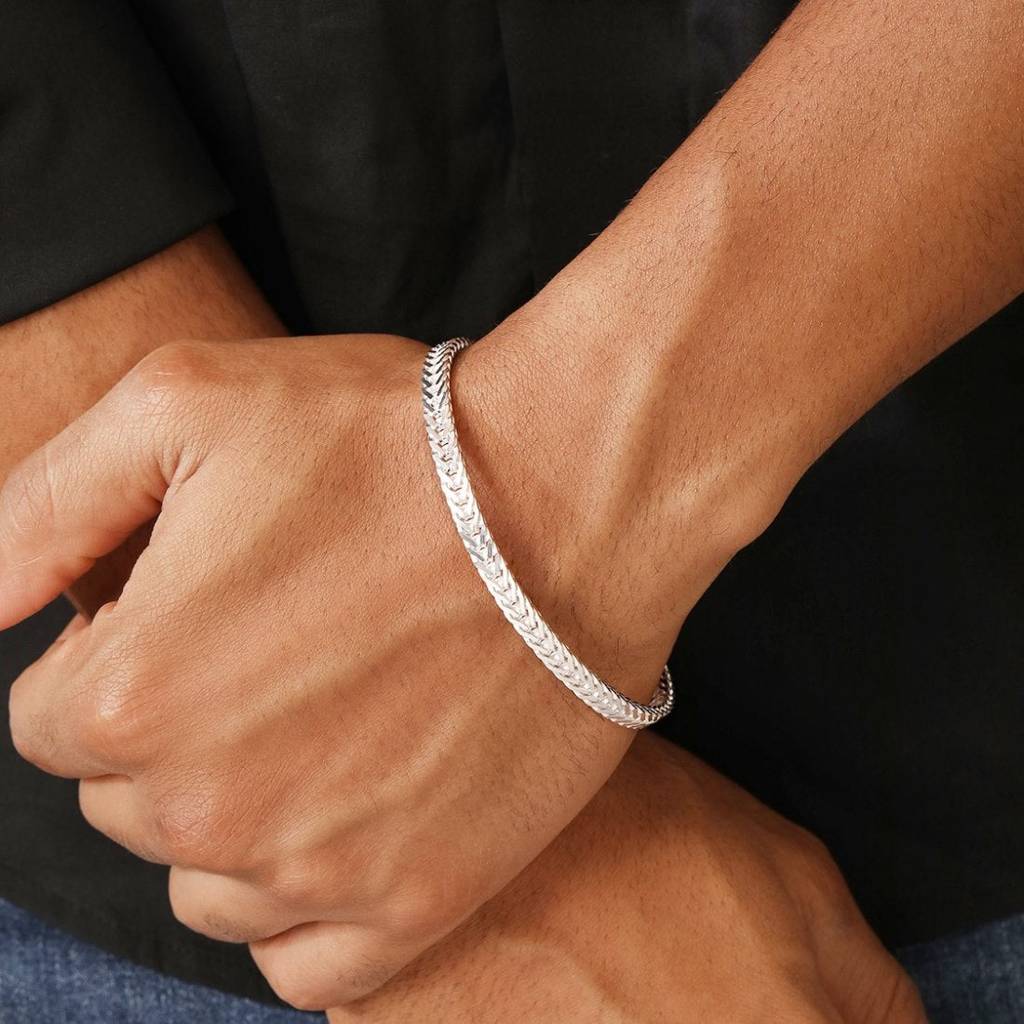 Linked Weave Silver Plated 925 Sterling Silver Men'S Bracelet : BR-80432-85-5-S