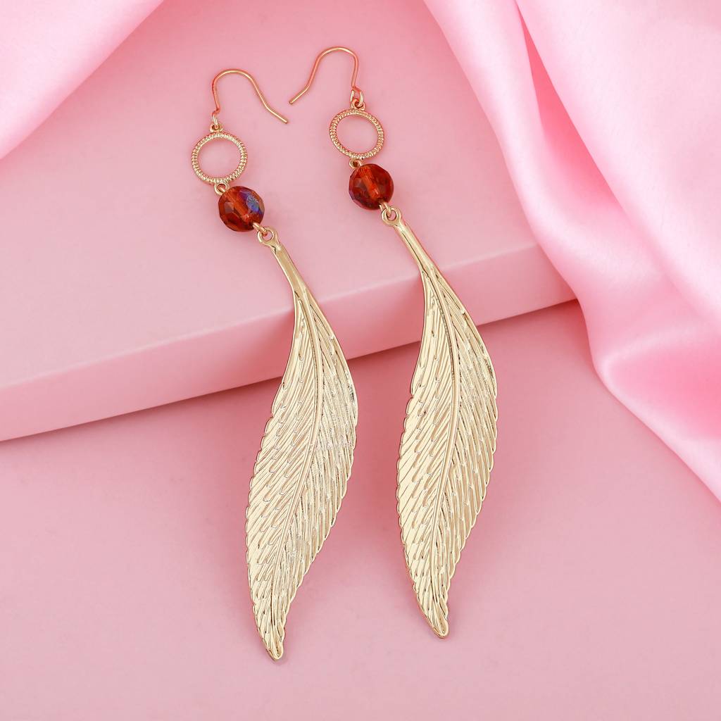 Estele Gold Plated Leaf Designer Dangle Earrings For Women : 429729ER