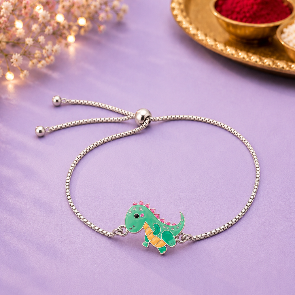 Eternz Certified Jewellery - Shimmer Tots925 Silver Hypoallergenic Dinosaur Slider Chain Rahki For Kids