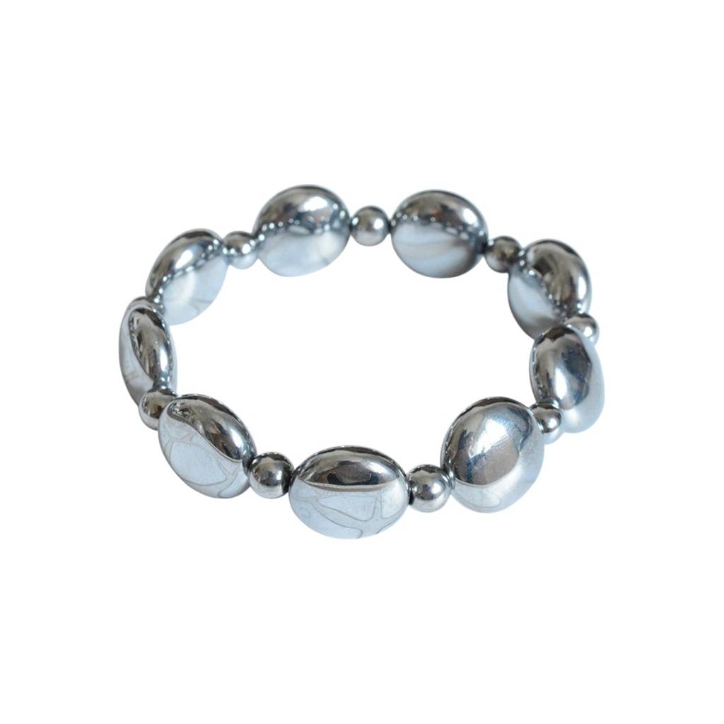 Gold/Silver Plated Bold Chunky Glossy Stretchable Beaded Bracelet : AMU0125B523S