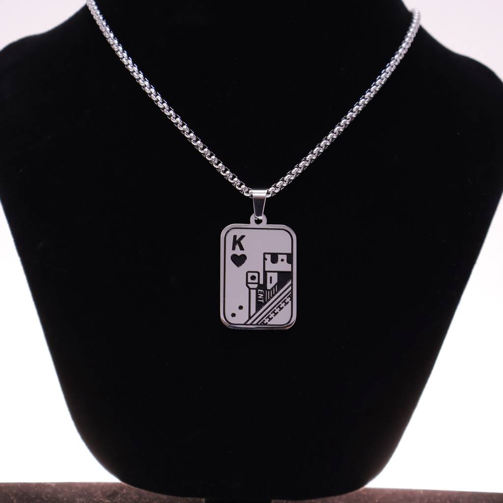 King Of Hearts Playing Card Pendant Necklace For Men | Stainless Steel Silver Chain | Poker Style Fashion Jewelry Fo : LJGN002