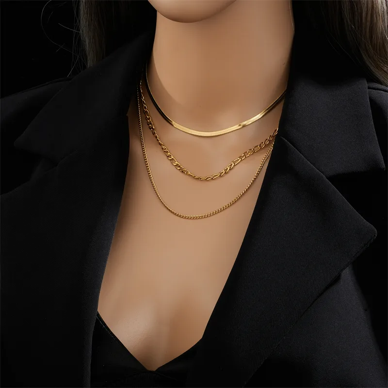 Anti-Tarnish Golden Flow Multilayer Chain Necklace : NENECKGPNA17