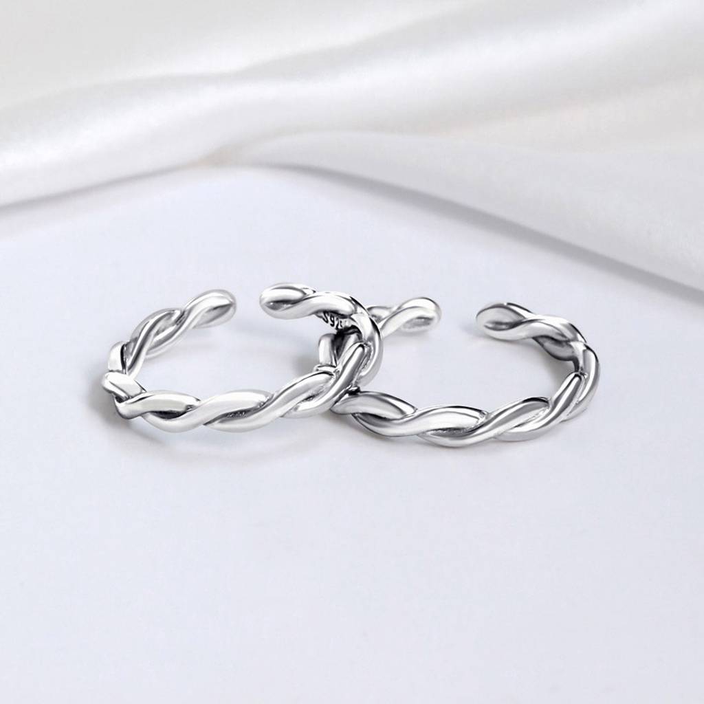 Sleek Twisted Rhodium-Plated 925 Sterling Silver Toe Rings : TOE-10078-R