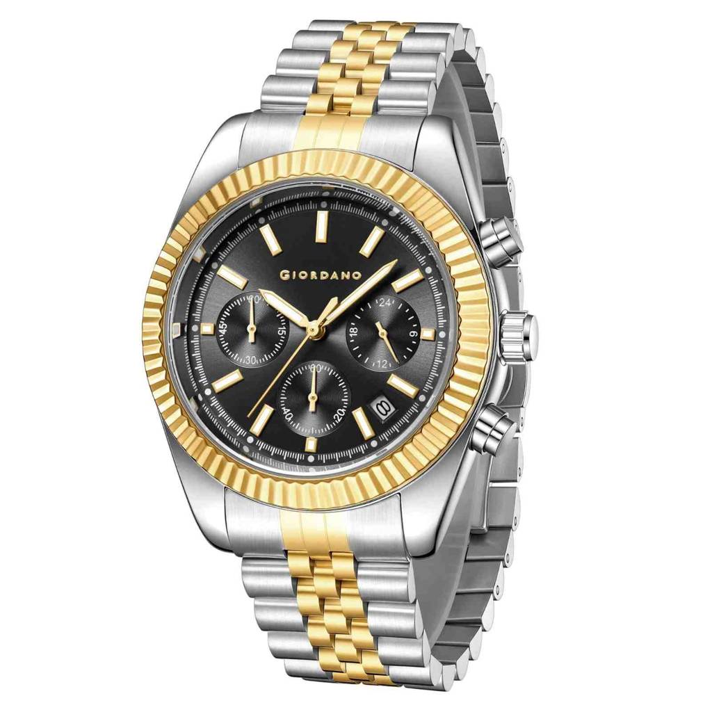 Giordano Chronograph Analog Watch For Men – Textured Bezel, Luminous Index Markers, Stainless Steel Strap & Date : GZ-50164-33