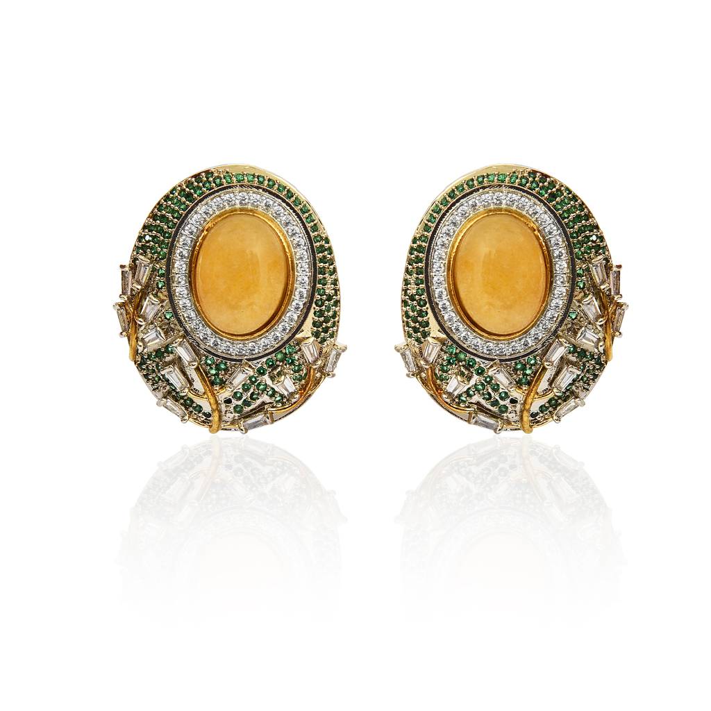 Statement Yellow Chalcedony Stud Earrings : IE642
