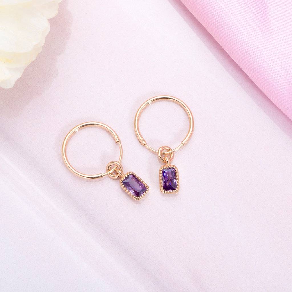 Amethyst Stone Rose Gold Plated 925 Sterling Silver Loop Earring : EAR-20263