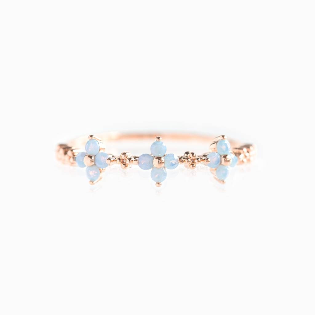 18K Plated Waterproof, Anti-Tarnish Blue Zircon Floral Ring, Size:7 : AWU0125R143RG_7
