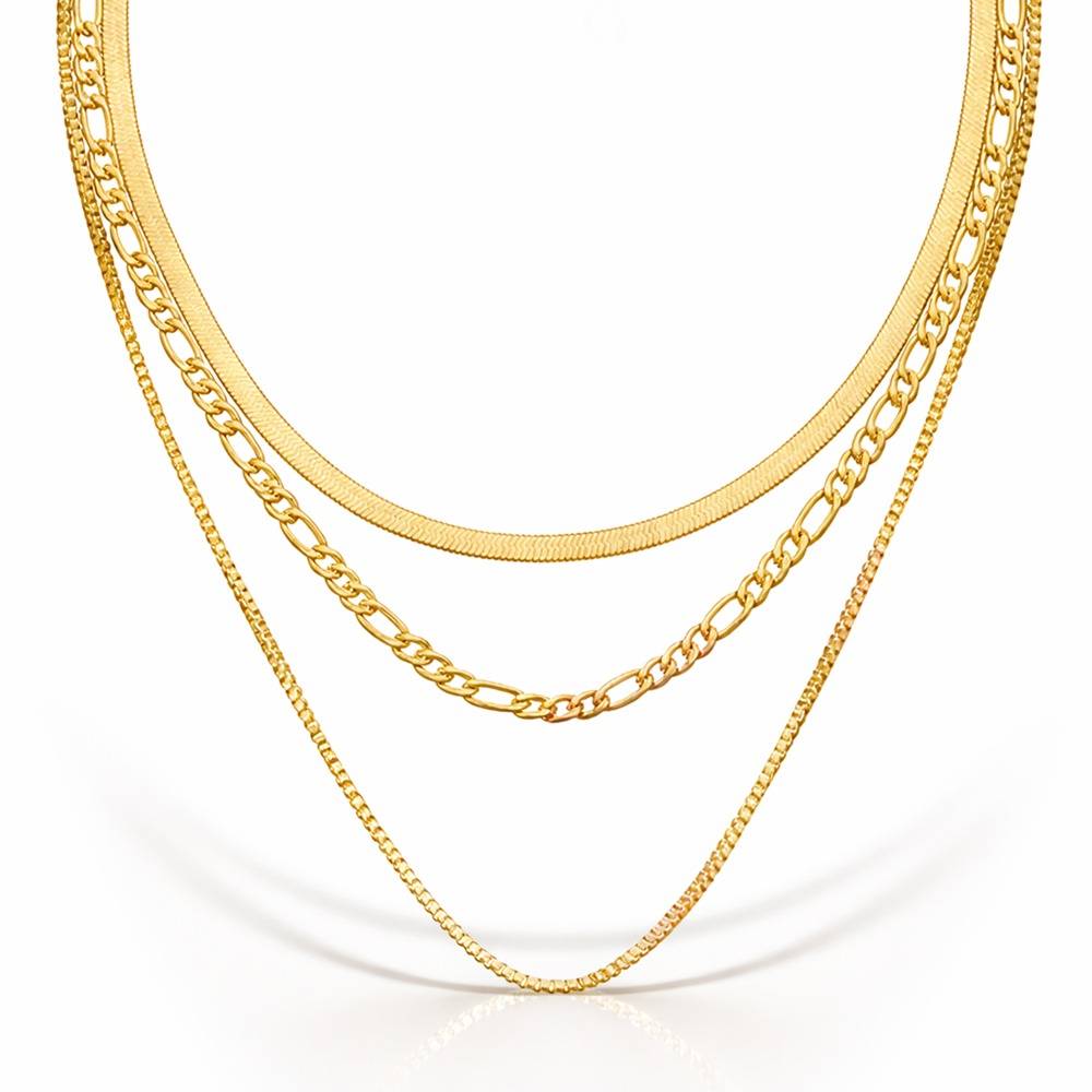 18K Gold-Plated Layered Chain Necklace Set : 100052