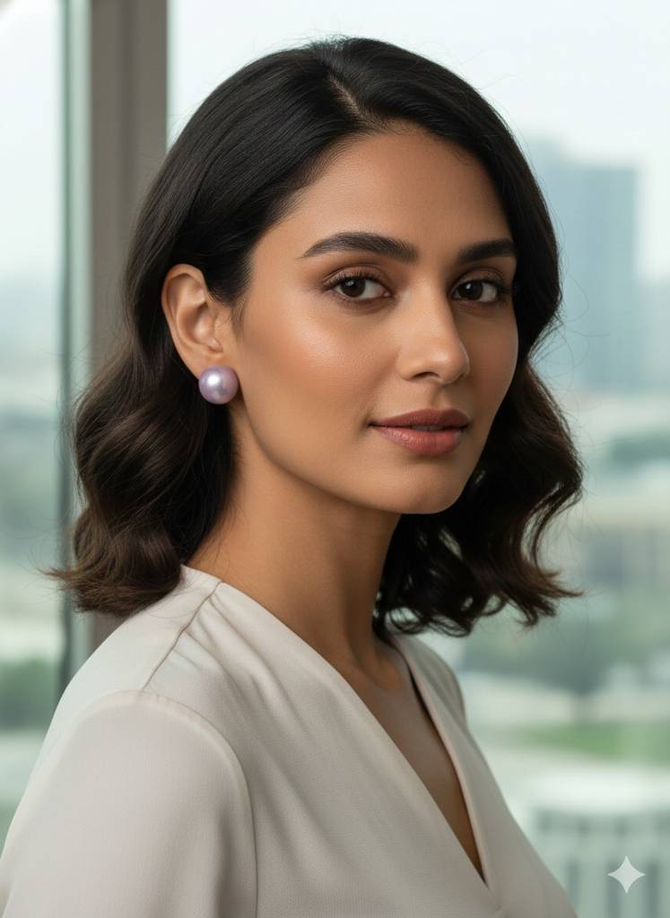 Purple Colour Pearl Stud Earrings : Ker745