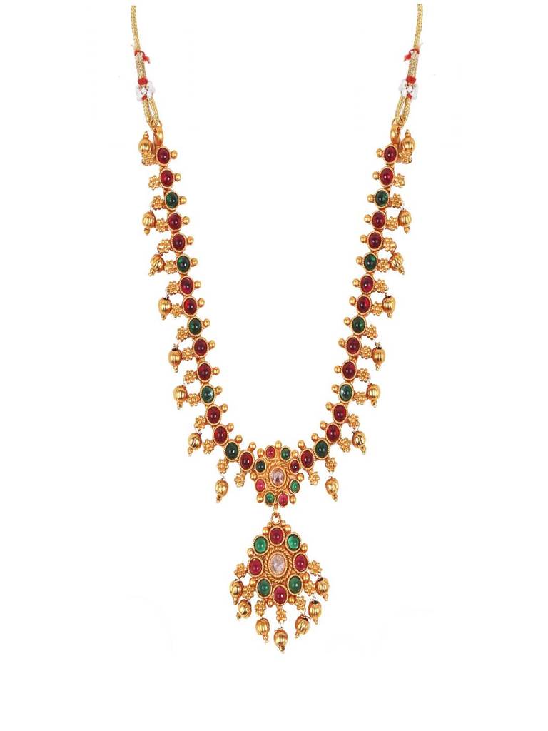 Multicolor Kempu Studded Flower Necklace Set : Kempu108Multi