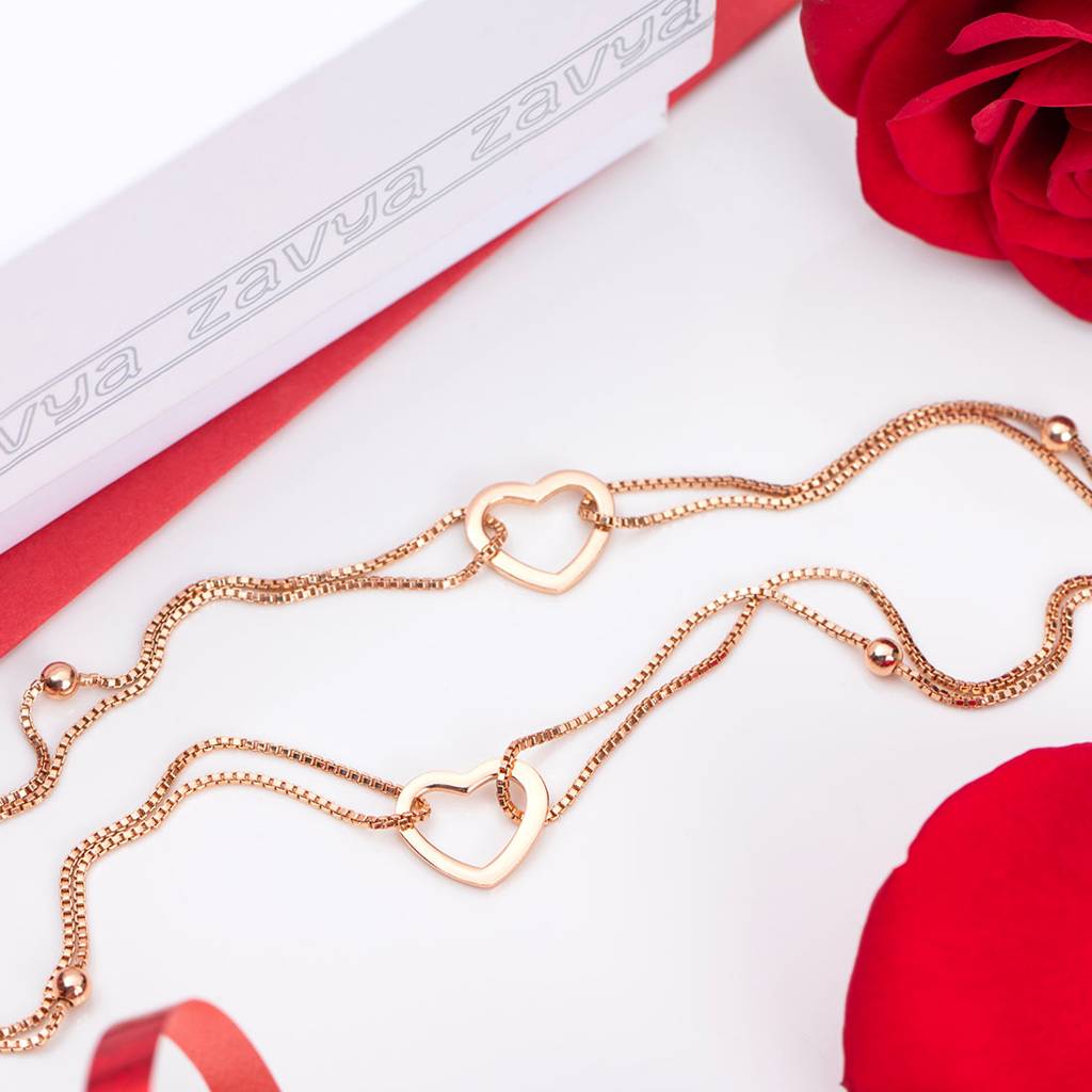 My Dainty Heart Rose Gold 925 Silver Anklets : ANK-60007-PAIR