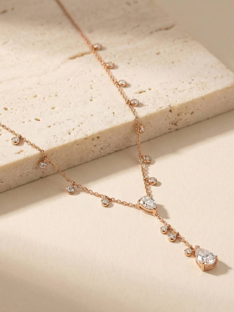 925 Silver Lariat Design With Cz Drop Accents—An Elegant Silver Necklace For Women That Highlights The Neckline Wit : EBNC2003