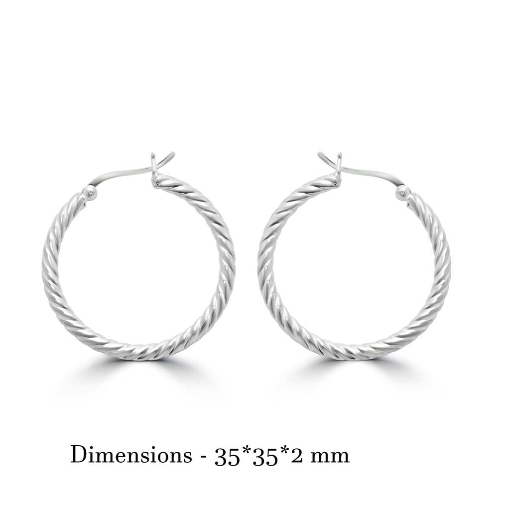 925 Pure Silver Cable Hoops | Light-Weight Twisted Rope Hoops Earrings : TWP1156