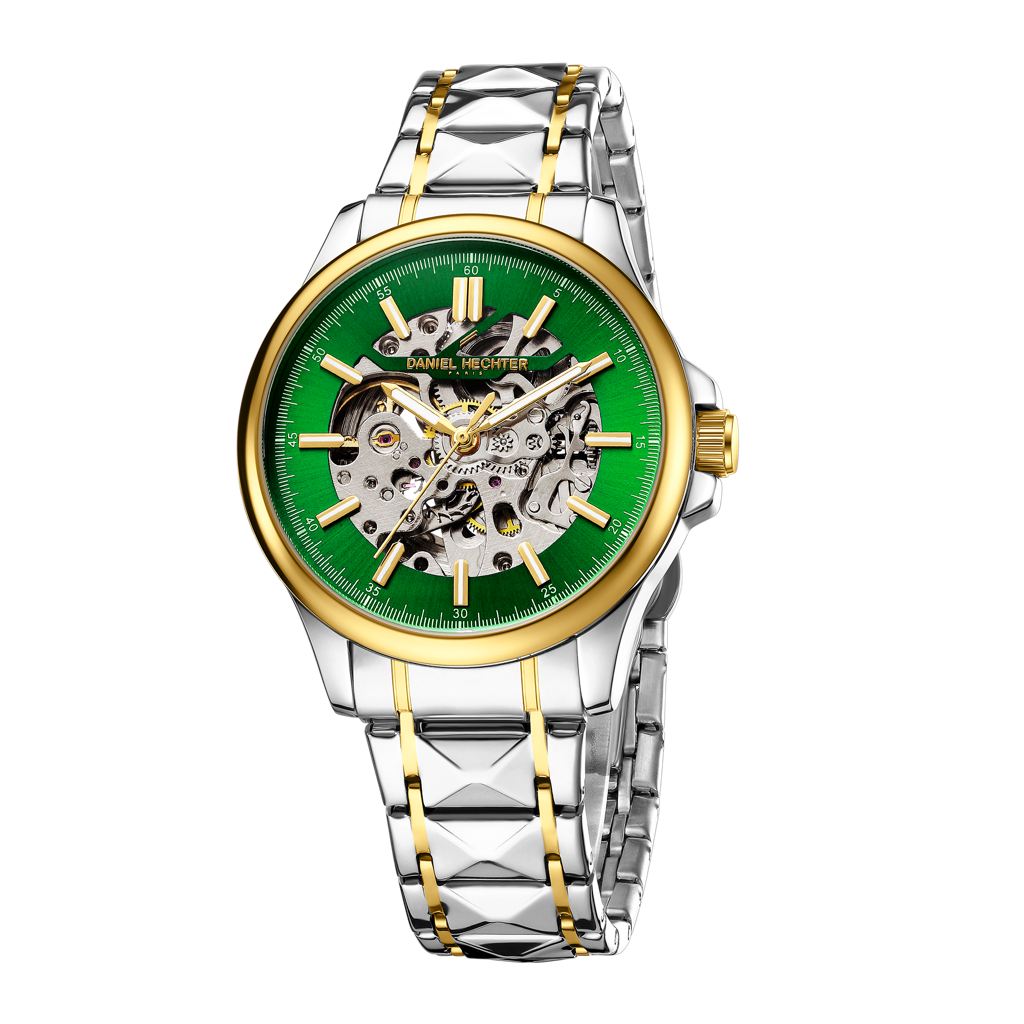Paris Tech Collection Automatic Skeleton Wrist Watch For Men – Sunburst Dial, Stainless Steel Strap, Mechanical M : DHM1068-44