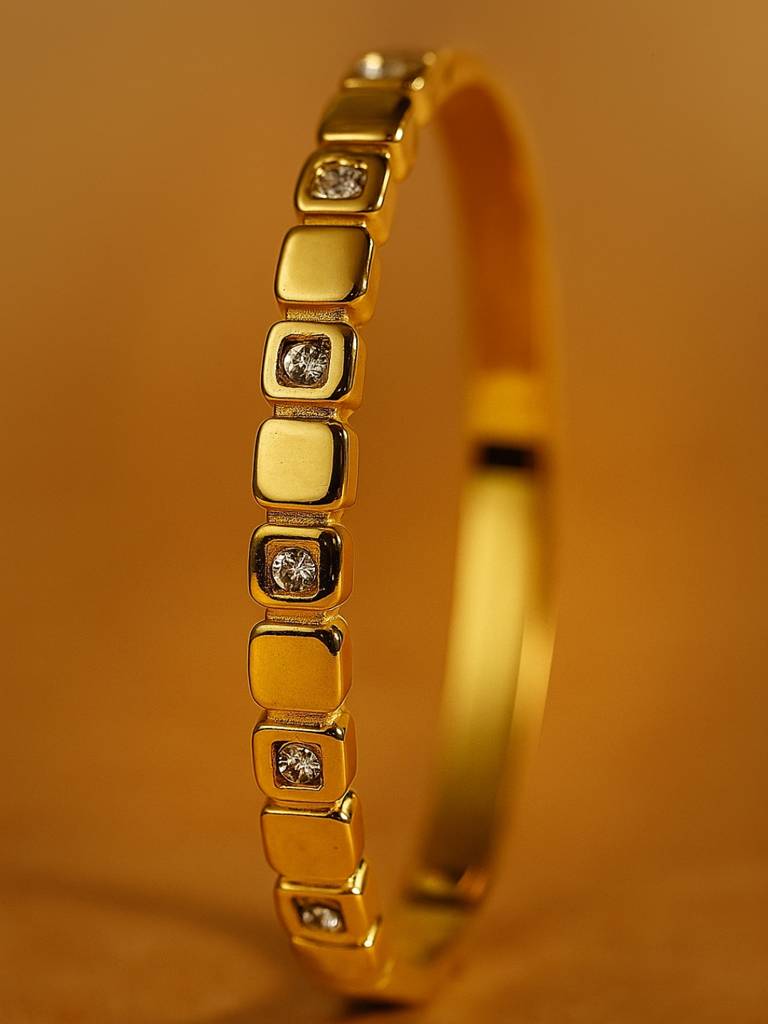 Gold Quad Pattern Semi-Studded Bracelet For Women Â Anti-Tarnish Stainless Steel Kada With Ad Stones | Fits 2'4 : ATB540QSSB