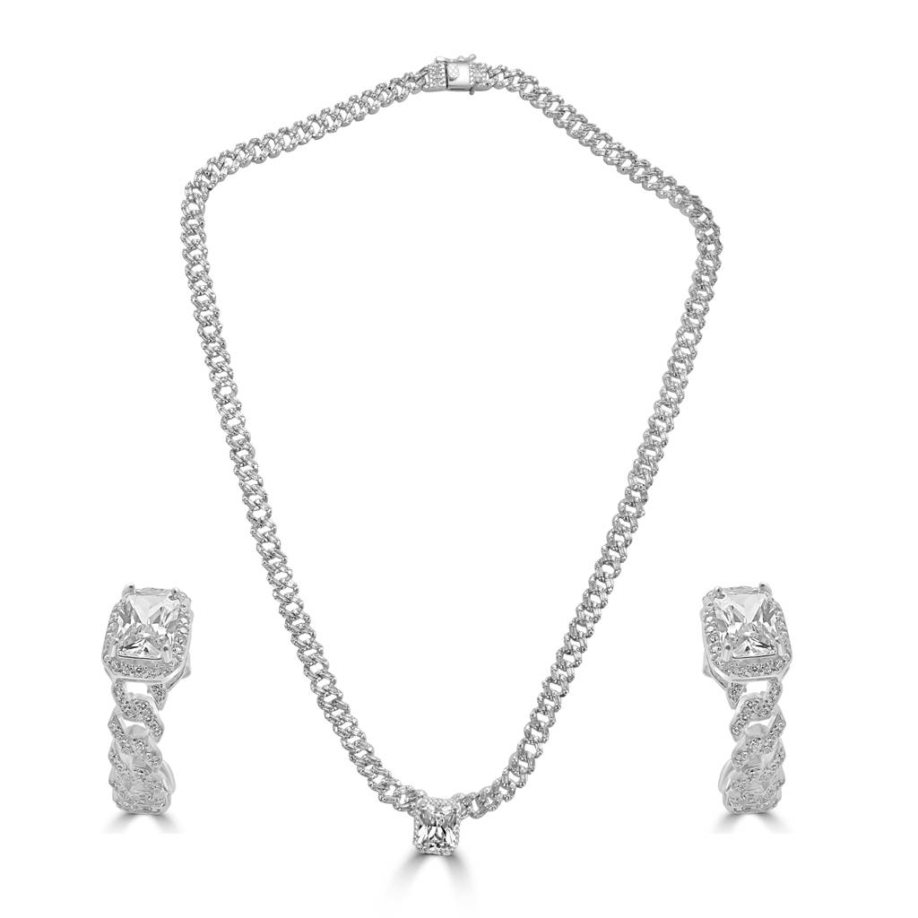 925 Pure Silver Twisted Design Necklace With Earrings | Elegant Wedding Necklace : NL1051