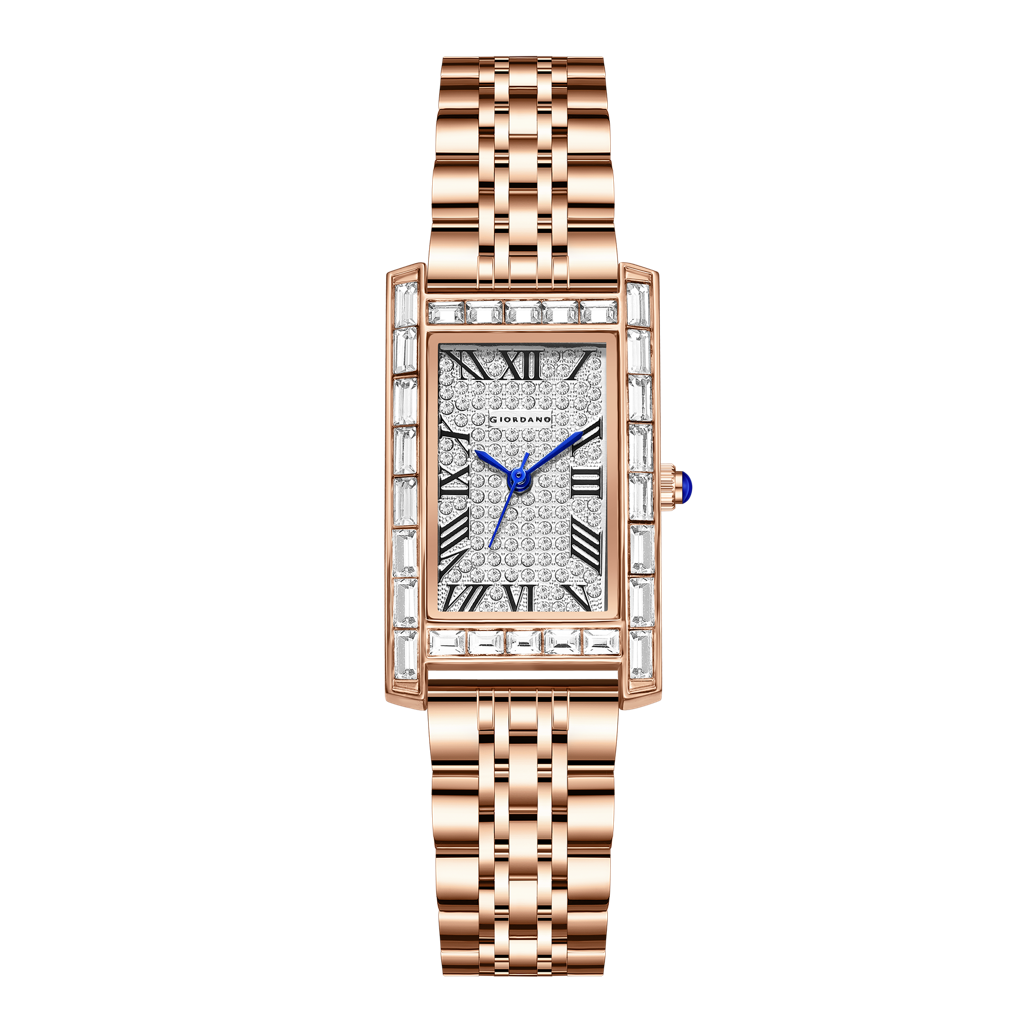 Giordano Rectangular Dress Watch For Women With Crystal Bezel, Roman Indiced And Sparkling Dial : GZ-60119-22
