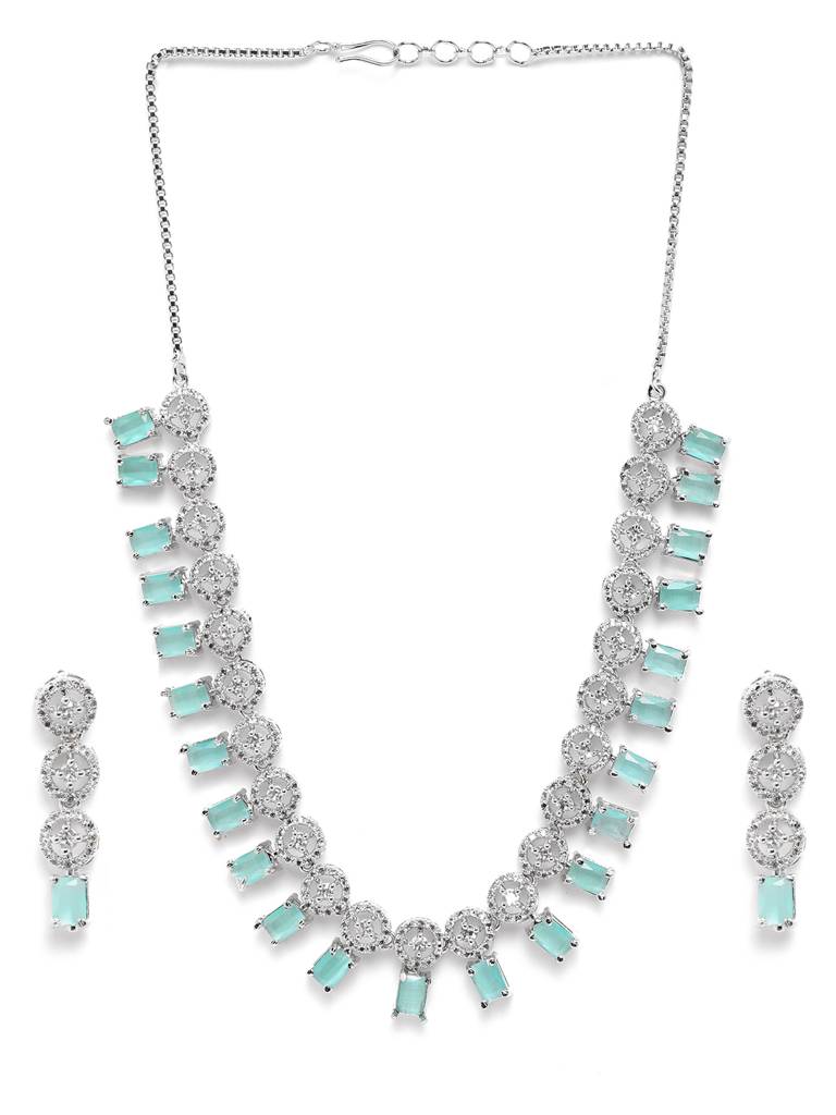 Silver Plated Square Ad Necklace Set : AD134MINT