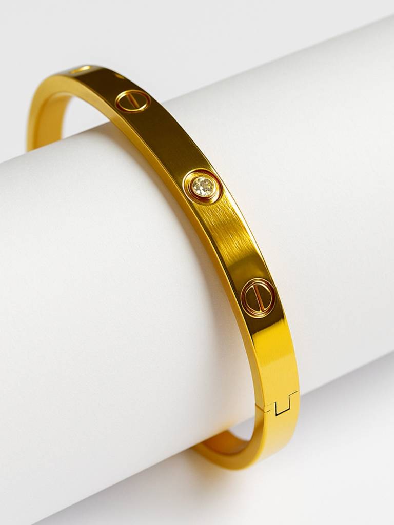 Classic Gold Lock Bangle Â Designer-Inspired Statement Bracelet : ATB535CGLB