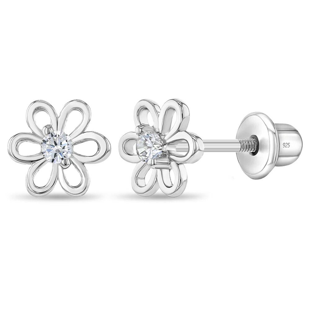 Blooming Spring Flower Earrings For Children With Cubic Zirconia And Sterling Silver : KS-RG-0006