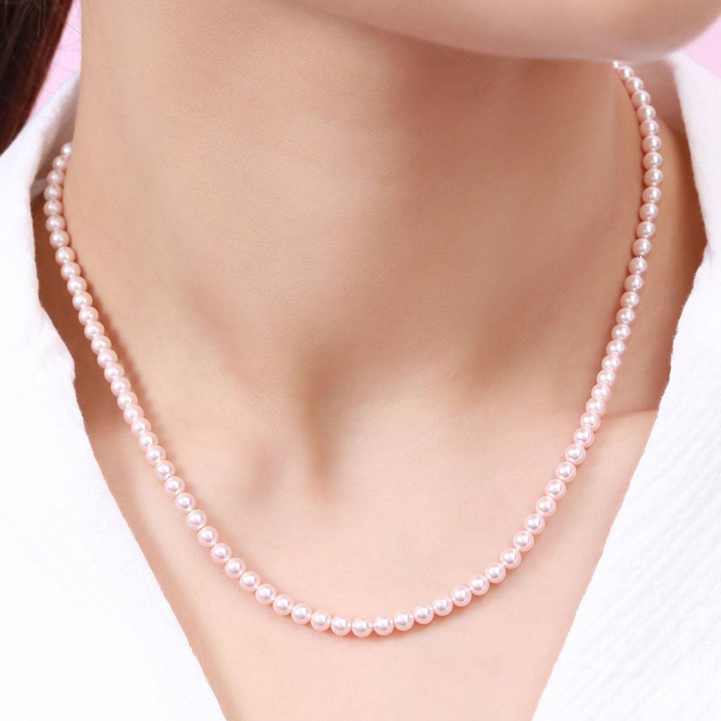 Shimmering Rhodium-Plated 925 Sterling Silver Pearl Necklace : NL-30319-R