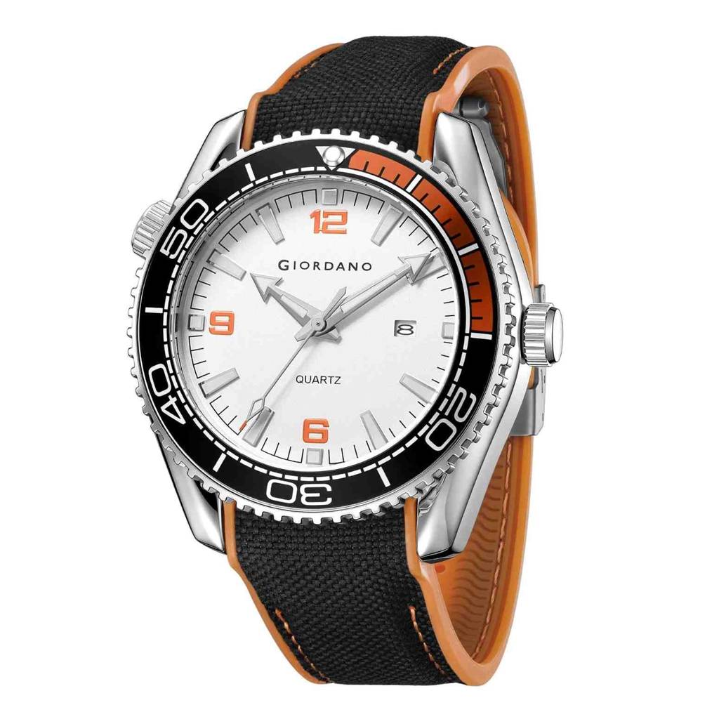Giordano Analog Quartz Watch For Men – Round Dial With Rotating Bezel, Luminous Hour Markers, Silicone Strap, Da : GZ-50159-01