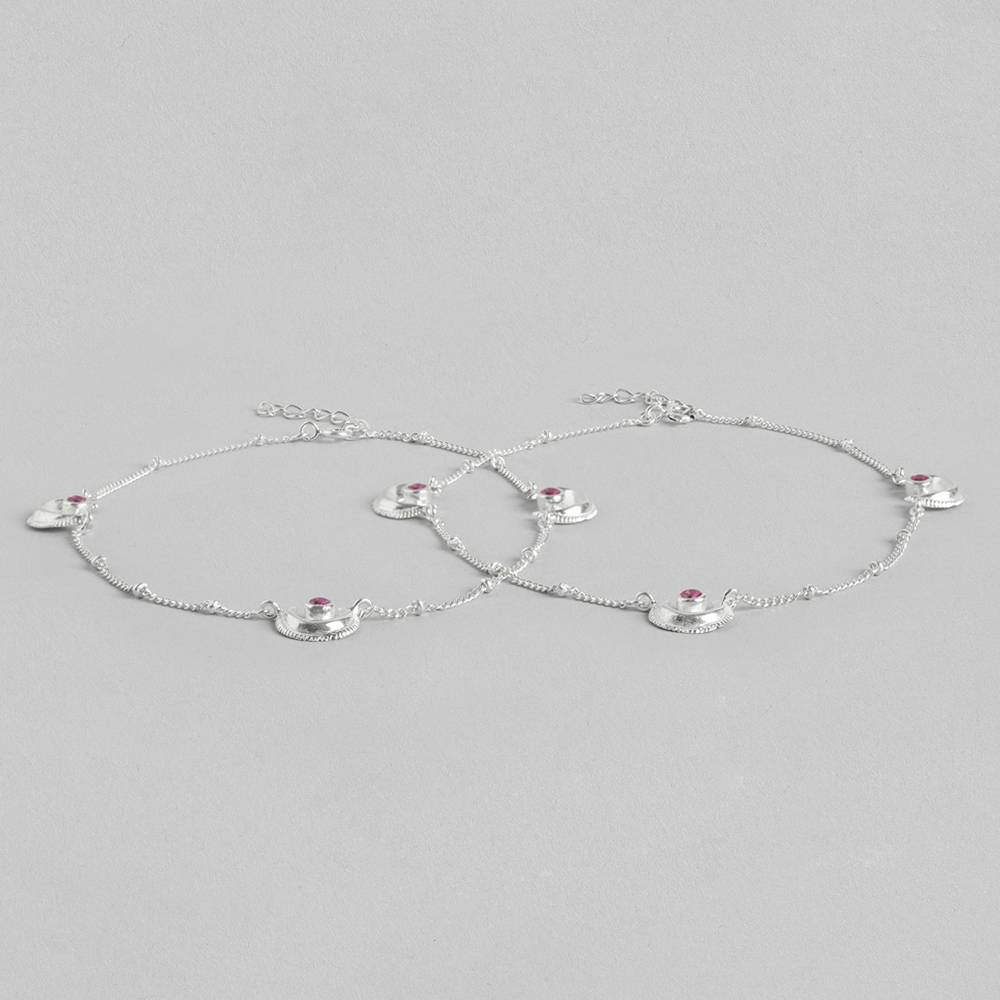 Silver 92.5 Pink Stone Silver Anklet : Silver 92.5 Pink Stone Silver Anklet : U080SO07LA0321